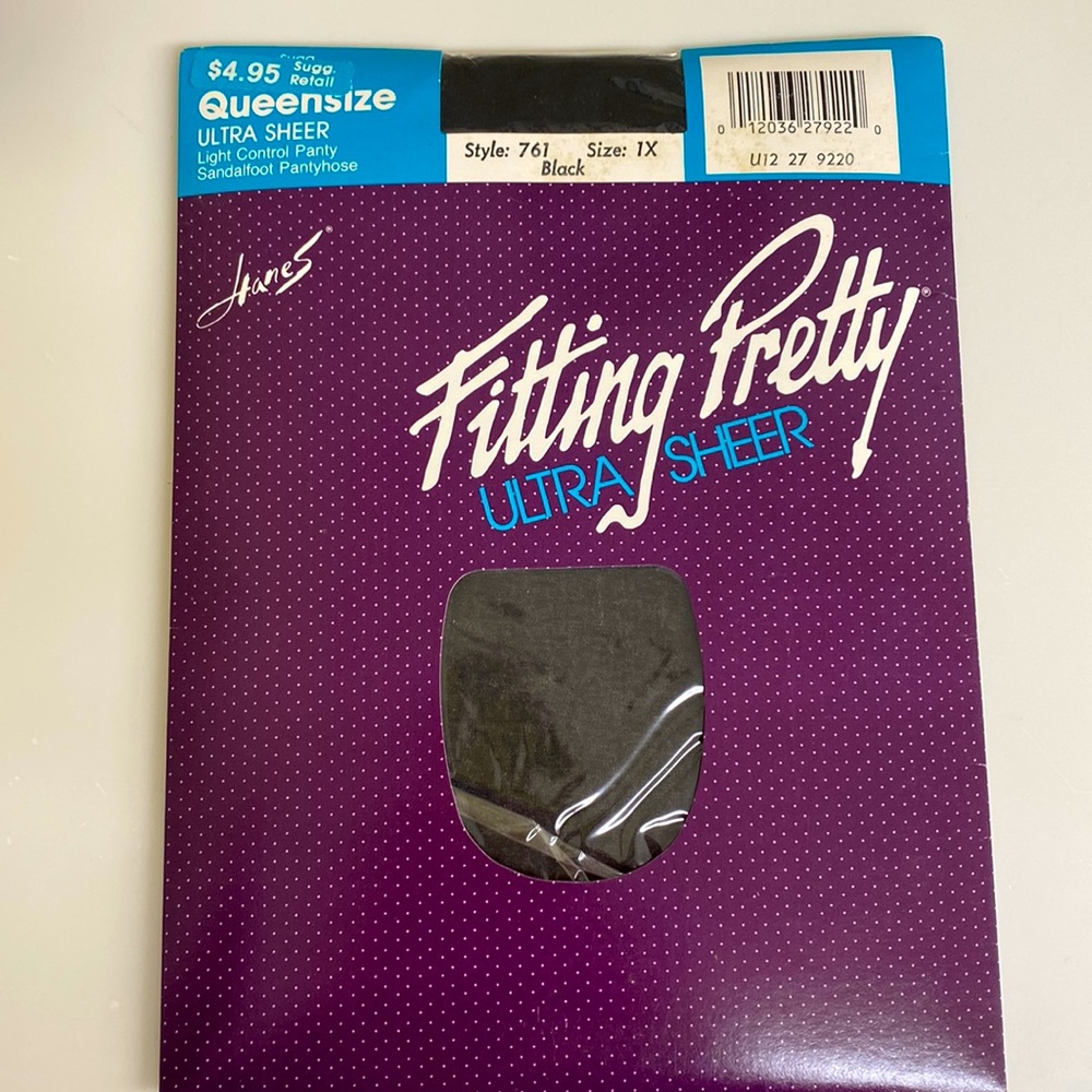 Vintage Hanes Fitting Pretty Ultra Sheer Sandalfoot Queen 1X Black Pantyhose New